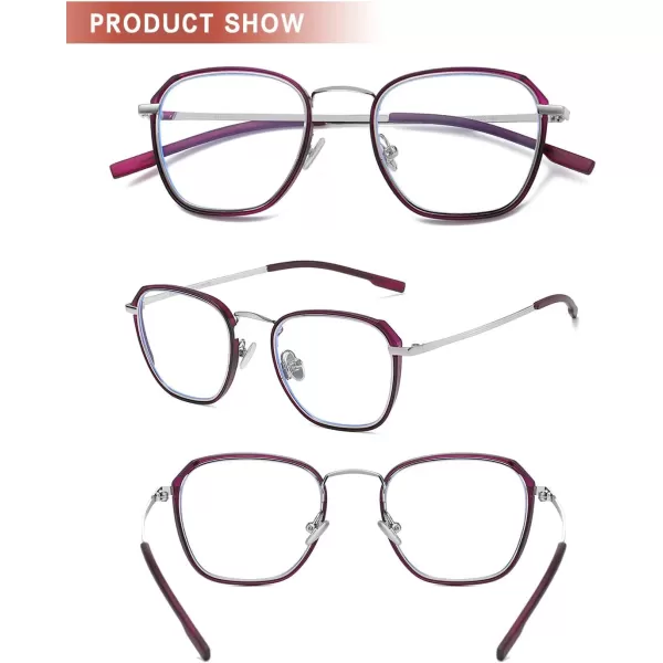 DUCO Blue Light Glasses For Women Computer Glasses Blue Ray Blocking Glasses For Men Womens Fashion Eyeglasses W014W015purple Silver