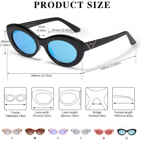 DUCO Cat Eye Sun Glass Retro Oval Sunglasses for Women Clout Glasses Vintage Polarized UV 400 Protection 1223Black Blue