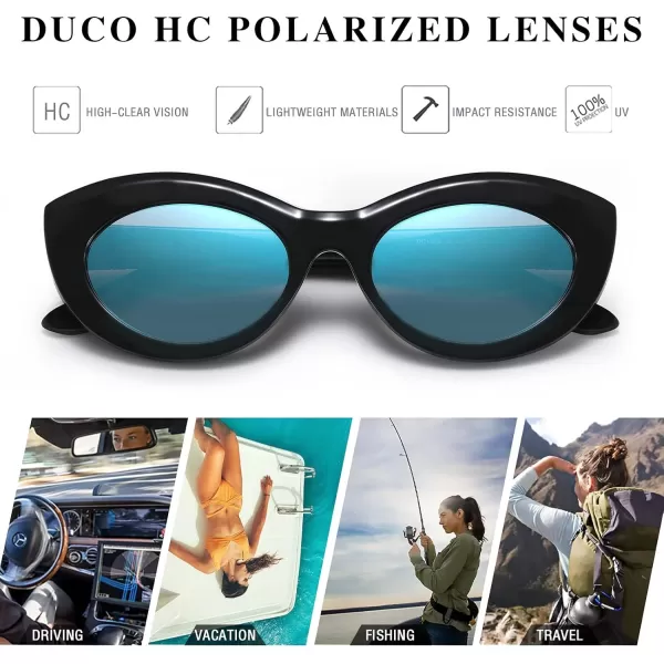 DUCO Cat Eye Sun Glass Retro Oval Sunglasses for Women Clout Glasses Vintage Polarized UV 400 Protection 1223Black Blue