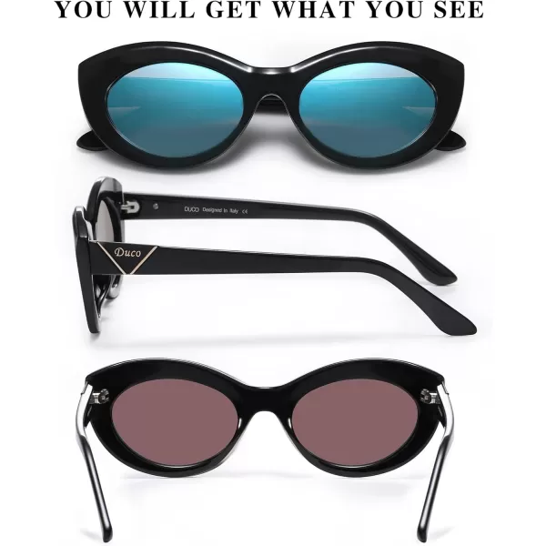 DUCO Cat Eye Sun Glass Retro Oval Sunglasses for Women Clout Glasses Vintage Polarized UV 400 Protection 1223Black Blue