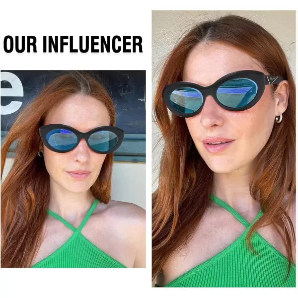 DUCO Cat Eye Sun Glass Retro Oval Sunglasses for Women Clout Glasses Vintage Polarized UV 400 Protection 1223Black Blue
