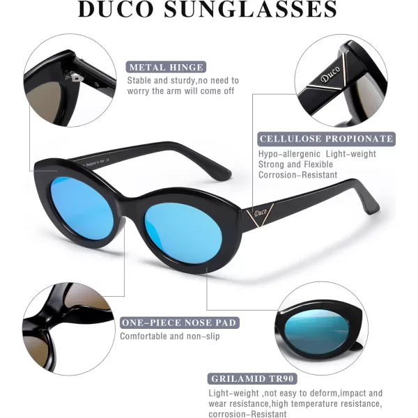 DUCO Cat Eye Sun Glass Retro Oval Sunglasses for Women Clout Glasses Vintage Polarized UV 400 Protection 1223Black Blue