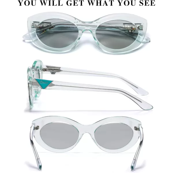 DUCO Cat Eye Sun Glass Retro Oval Sunglasses for Women Clout Glasses Vintage Polarized UV 400 Protection 1223Transparent Blue Grey