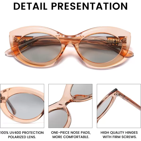 DUCO Cat Eye Sun Glass Retro Oval Sunglasses for Women Clout Glasses Vintage Polarized UV 400 Protection 1223Transparent BrownGrey