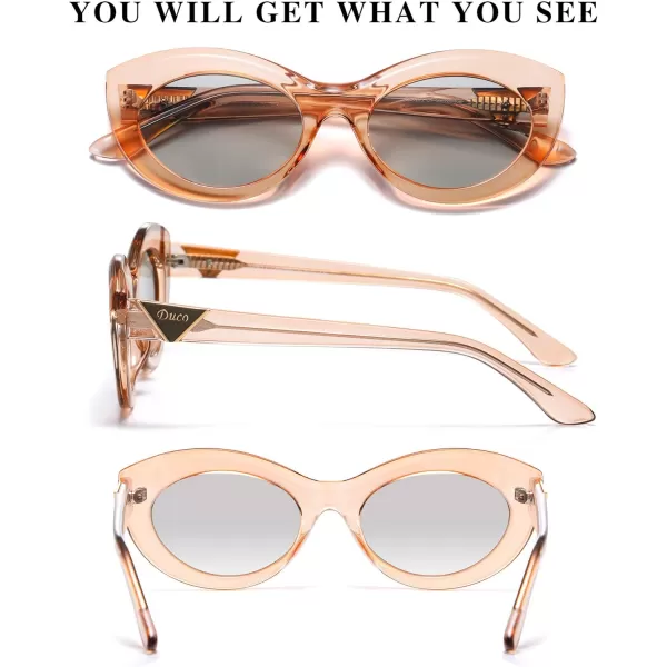 DUCO Cat Eye Sun Glass Retro Oval Sunglasses for Women Clout Glasses Vintage Polarized UV 400 Protection 1223Transparent BrownGrey