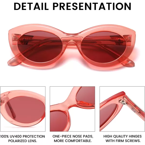 DUCO Cat Eye Sun Glass Retro Oval Sunglasses for Women Clout Glasses Vintage Polarized UV 400 Protection 1223Transparent Orange Red