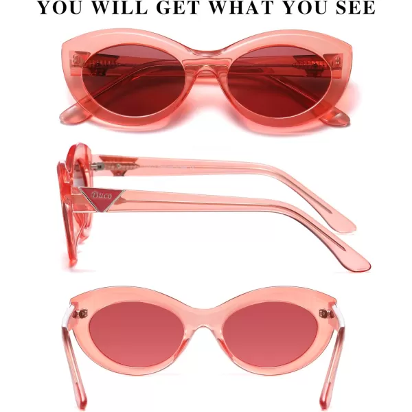 DUCO Cat Eye Sun Glass Retro Oval Sunglasses for Women Clout Glasses Vintage Polarized UV 400 Protection 1223Transparent Orange Red