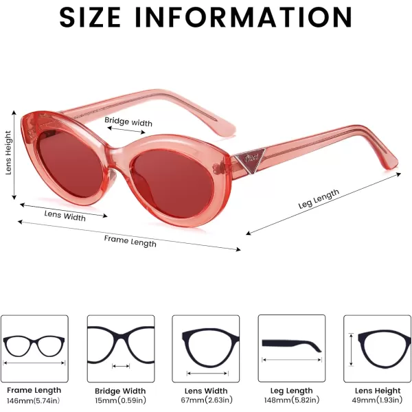 DUCO Cat Eye Sun Glass Retro Oval Sunglasses for Women Clout Glasses Vintage Polarized UV 400 Protection 1223Transparent Orange Red