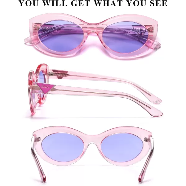 DUCO Cat Eye Sun Glass Retro Oval Sunglasses for Women Clout Glasses Vintage Polarized UV 400 Protection 1223Transparent PinkBlue
