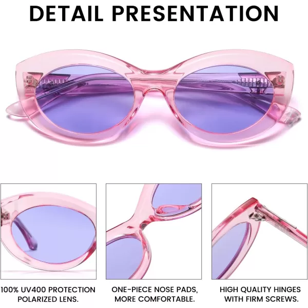 DUCO Cat Eye Sun Glass Retro Oval Sunglasses for Women Clout Glasses Vintage Polarized UV 400 Protection 1223Transparent PinkBlue