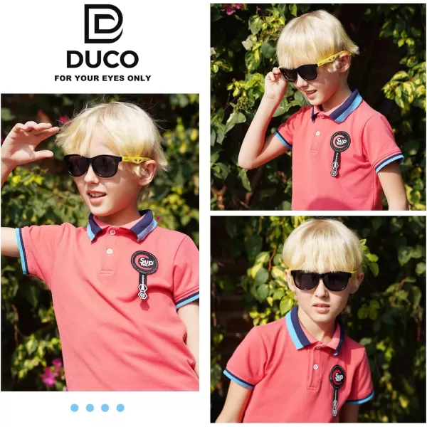 DUCO Cute Polarized Kids Sunglasses for Girls Boys Flexible Children Shades UV Protection Age 610 K018Black Frame Yellow Temple