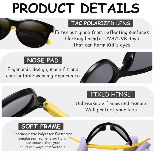 DUCO Cute Polarized Kids Sunglasses for Girls Boys Flexible Children Shades UV Protection Age 610 K018Black Frame Yellow Temple