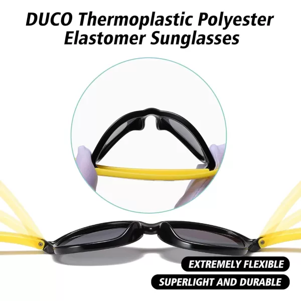 DUCO Cute Polarized Kids Sunglasses for Girls Boys Flexible Children Shades UV Protection Age 610 K018Black Frame Yellow Temple