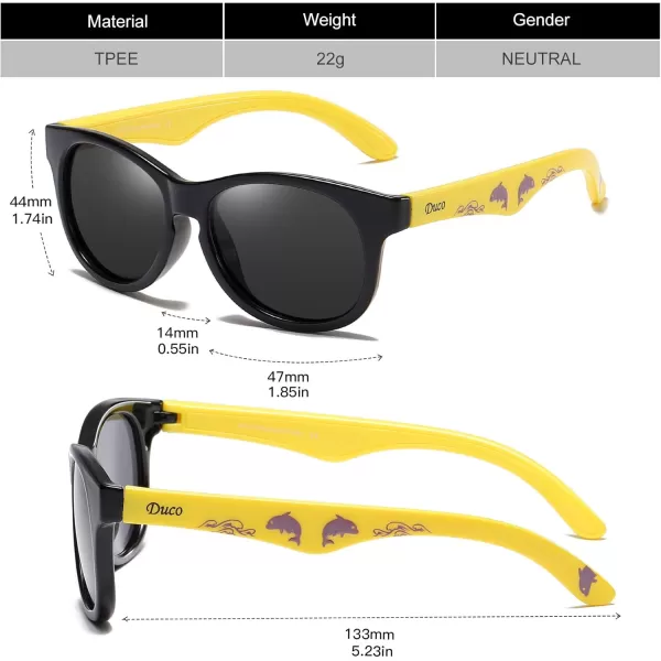 DUCO Cute Polarized Kids Sunglasses for Girls Boys Flexible Children Shades UV Protection Age 610 K018Black Frame Yellow Temple