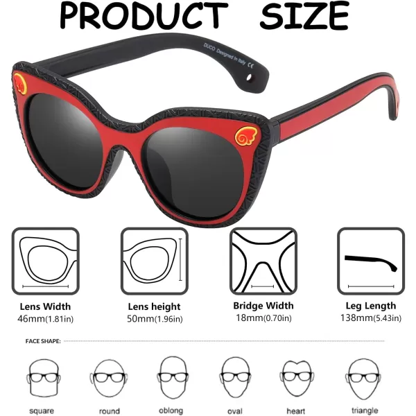 DUCO Cute Polarized Kids Sunglasses for Girls Boys Flexible Children Shades UV Protection Age 610 K018Black Red