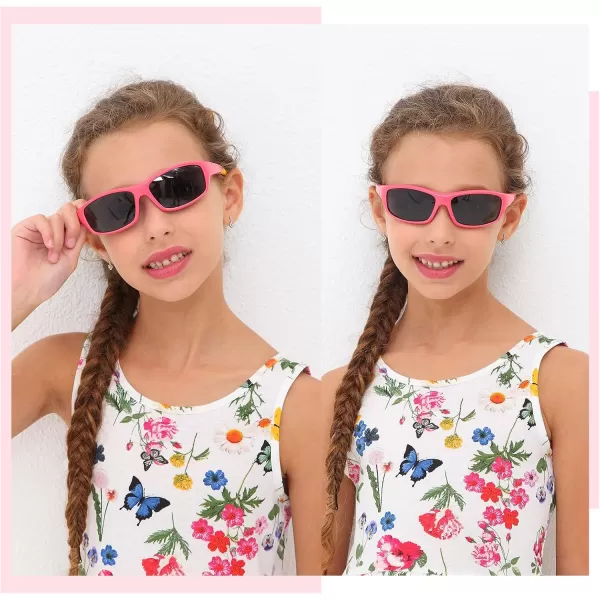 DUCO Cute Polarized Kids Sunglasses for Girls Boys Flexible Children Shades UV Protection Age 610 K018Pink