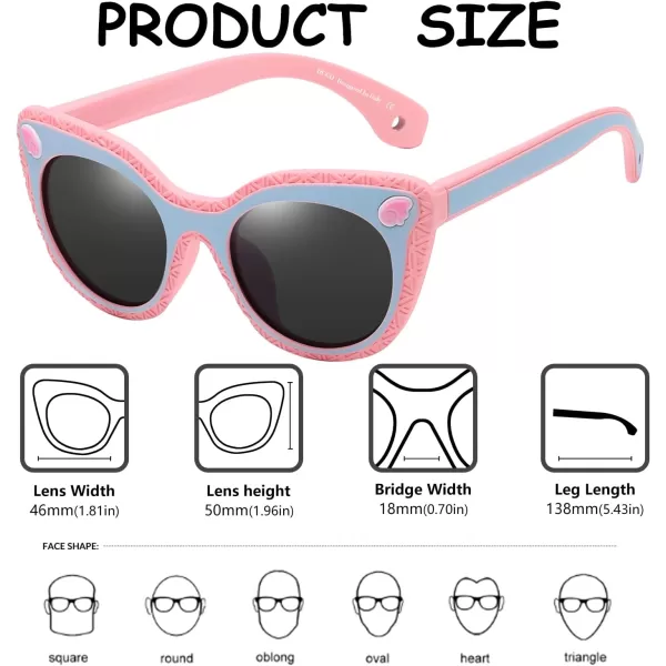 DUCO Cute Polarized Kids Sunglasses for Girls Boys Flexible Children Shades UV Protection Age 610 K018Pink Blue