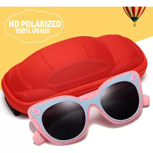 DUCO Cute Polarized Kids Sunglasses for Girls Boys Flexible Children Shades UV Protection Age 610 K018Pink Blue