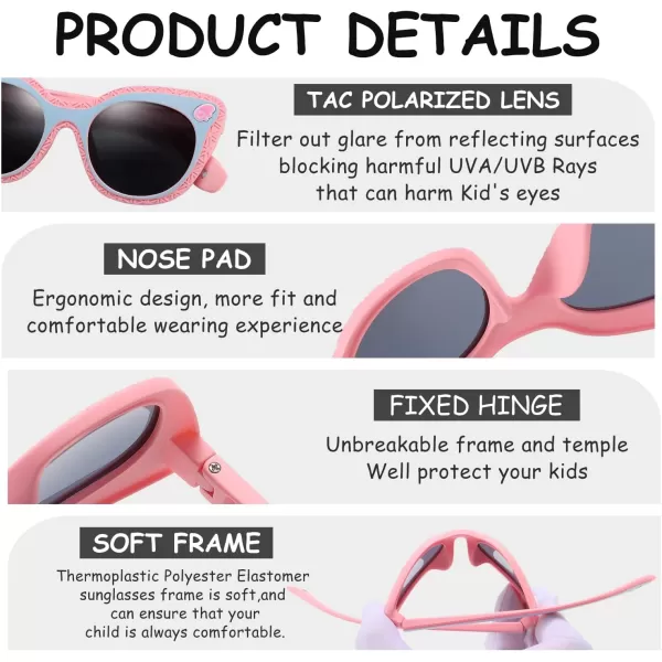 DUCO Cute Polarized Kids Sunglasses for Girls Boys Flexible Children Shades UV Protection Age 610 K018Pink Blue