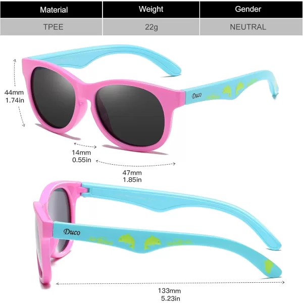 DUCO Cute Polarized Kids Sunglasses for Girls Boys Flexible Children Shades UV Protection Age 610 K018Pink Frame Blue Temple