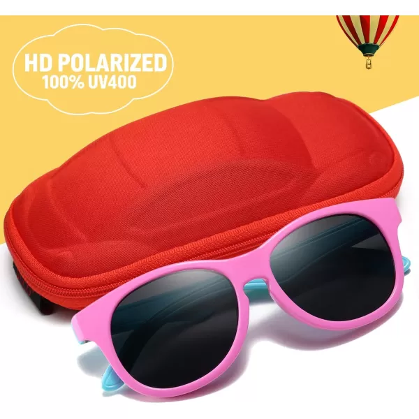 DUCO Cute Polarized Kids Sunglasses for Girls Boys Flexible Children Shades UV Protection Age 610 K018Pink Frame Blue Temple