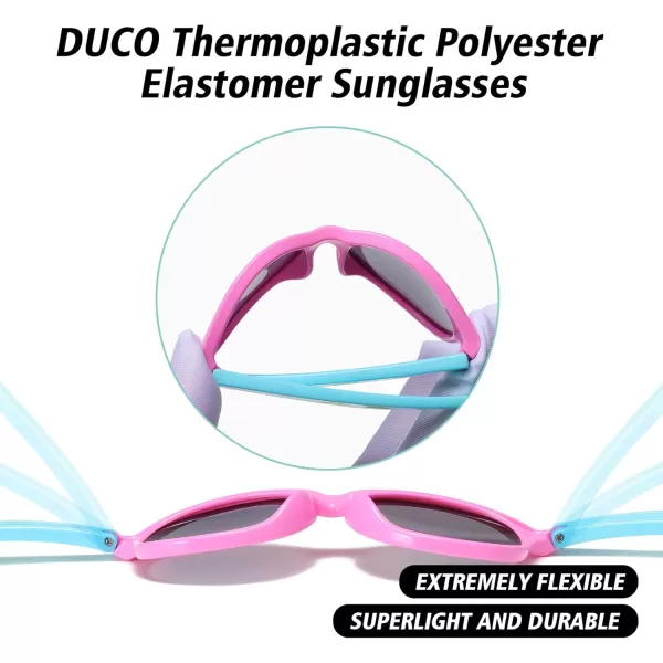 DUCO Cute Polarized Kids Sunglasses for Girls Boys Flexible Children Shades UV Protection Age 610 K018Pink Frame Blue Temple