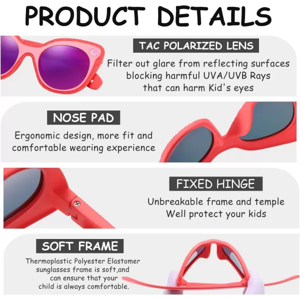DUCO Cute Polarized Kids Sunglasses for Girls Boys Flexible Children Shades UV Protection Age 610 K018Rose Red