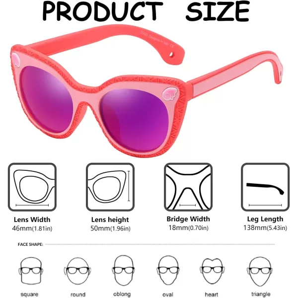 DUCO Cute Polarized Kids Sunglasses for Girls Boys Flexible Children Shades UV Protection Age 610 K018Rose Red