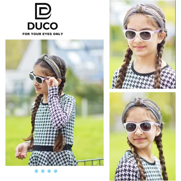 DUCO Cute Polarized Kids Sunglasses for Girls Boys Flexible Children Shades UV Protection Age 610 K018White Frame Purple Temple