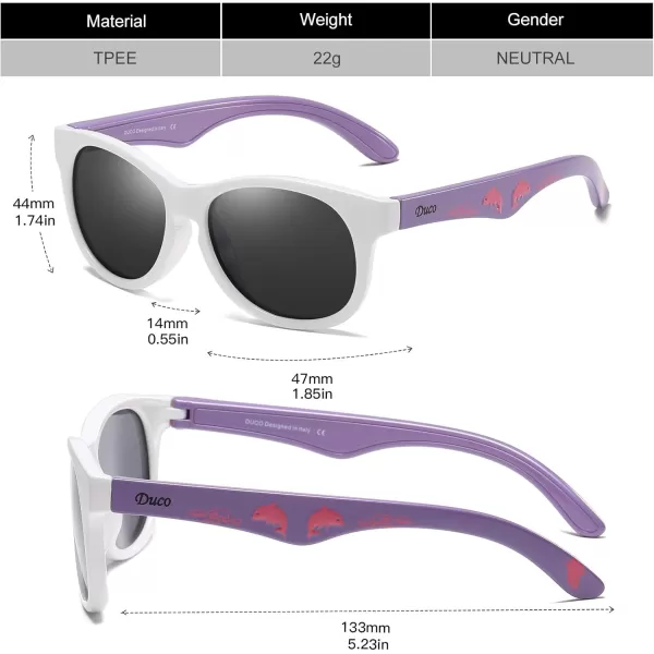 DUCO Cute Polarized Kids Sunglasses for Girls Boys Flexible Children Shades UV Protection Age 610 K018White Frame Purple Temple