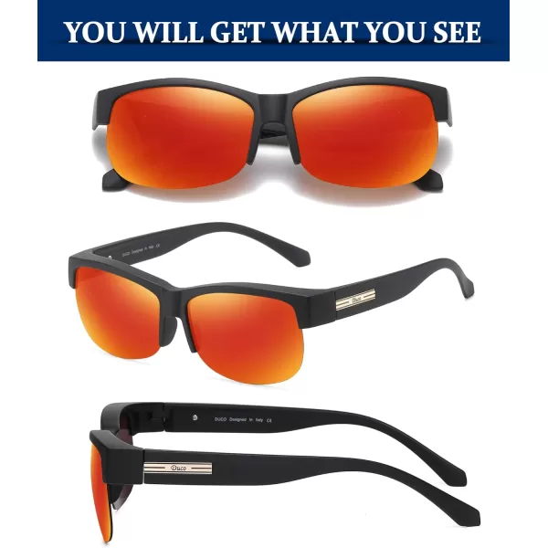 DUCO Fit Over Glasses Unisex Wraparound Glasses Fashion Rimless Wear Over Glasses Polarized Sunglasses for Men and Women 8960Matte Black Frame Revo Red Lens