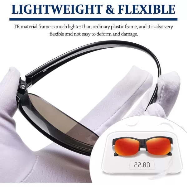 DUCO Fit Over Glasses Unisex Wraparound Glasses Fashion Rimless Wear Over Glasses Polarized Sunglasses for Men and Women 8960Matte Black Frame Revo Red Lens