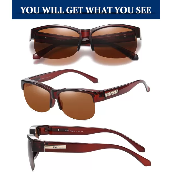 DUCO Fit Over Glasses Unisex Wraparound Glasses Fashion Rimless Wear Over Glasses Polarized Sunglasses for Men and Women 8960Transparent Brown Frame Brown Lens