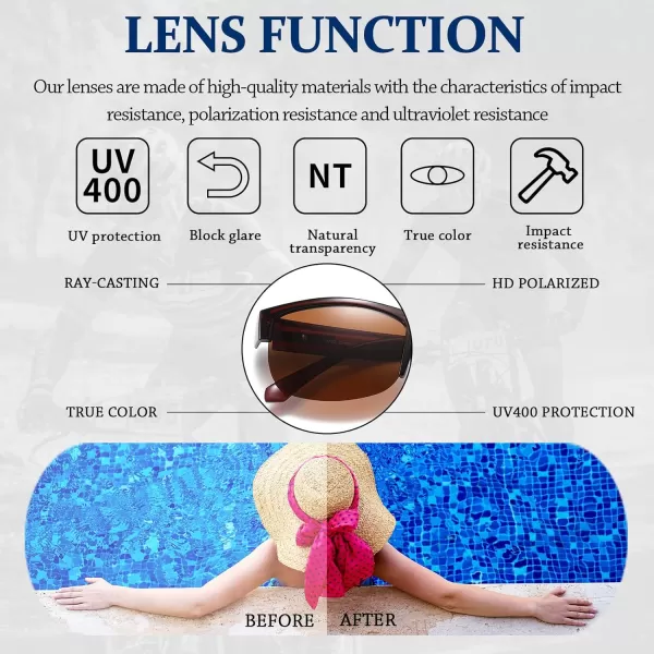 DUCO Fit Over Glasses Unisex Wraparound Glasses Fashion Rimless Wear Over Glasses Polarized Sunglasses for Men and Women 8960Transparent Brown Frame Brown Lens