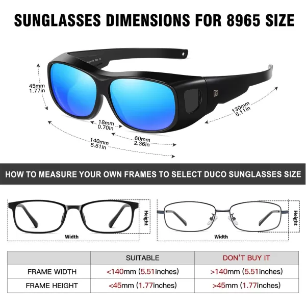 DUCO Fit Over Sunglasses Wraparound Sunglasses for Men Women Polarized Wear Over Sun Glasses UV Protection DC8965Black Frame Blue Lens