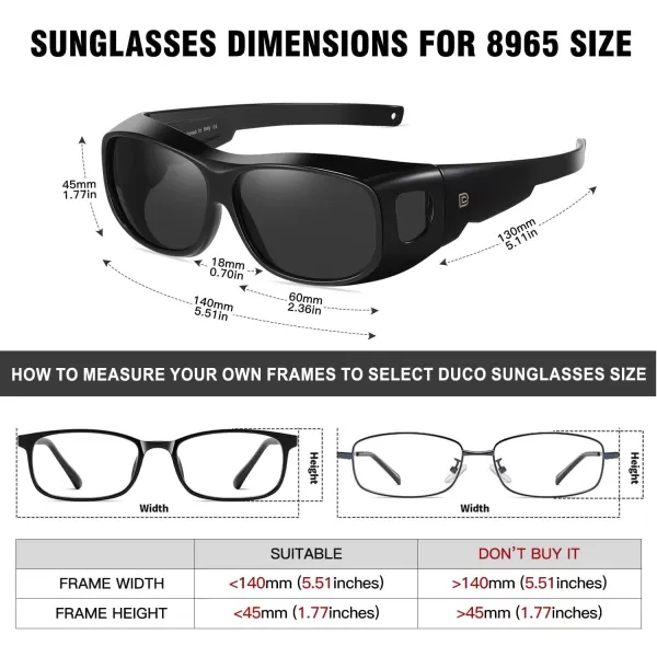 DUCO Fit Over Sunglasses Wraparound Sunglasses for Men Women Polarized Wear Over Sun Glasses UV Protection DC8965Black Frame Grey Lens