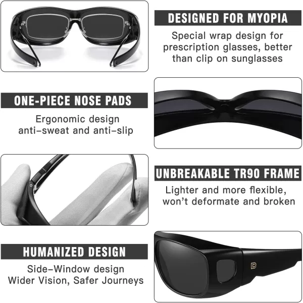 DUCO Fit Over Sunglasses Wraparound Sunglasses for Men Women Polarized Wear Over Sun Glasses UV Protection DC8965Black Frame Grey Lens