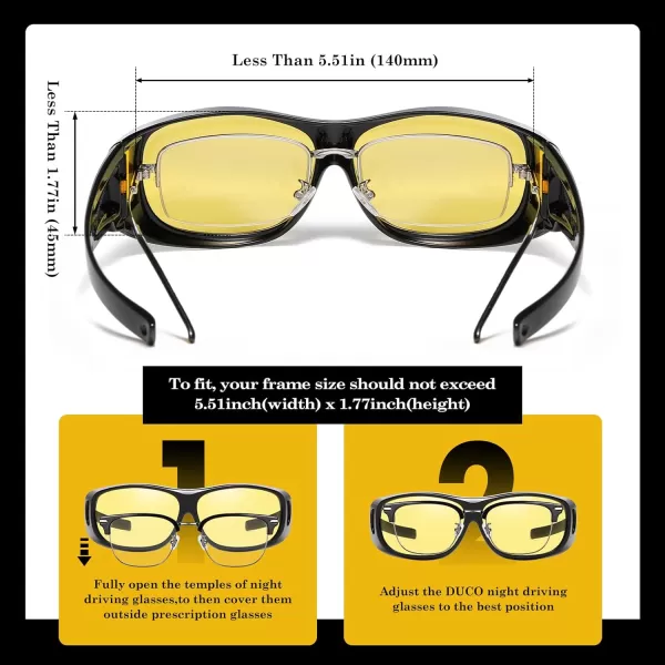 DUCO Fit Over Sunglasses Wraparound Sunglasses for Men Women Polarized Wear Over Sun Glasses UV Protection DC8965Black Frame Yellow Lens