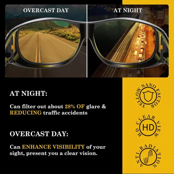 DUCO Fit Over Sunglasses Wraparound Sunglasses for Men Women Polarized Wear Over Sun Glasses UV Protection DC8965Black Frame Yellow Lens