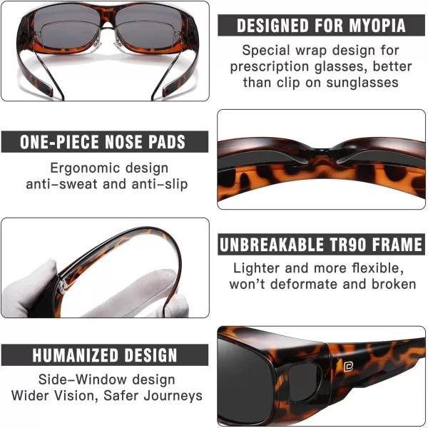 DUCO Fit Over Sunglasses Wraparound Sunglasses for Men Women Polarized Wear Over Sun Glasses UV Protection DC8965Brown Tortoiseshell Frame Grey Lens