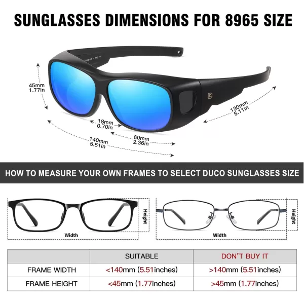 DUCO Fit Over Sunglasses Wraparound Sunglasses for Men Women Polarized Wear Over Sun Glasses UV Protection DC8965Matte Black Frame Blue Lens