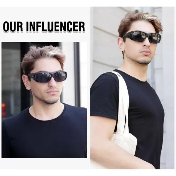 DUCO Fit Over Sunglasses Wraparound Sunglasses for Men Women Polarized Wear Over Sun Glasses UV Protection DC8965Matte Black Frame Grey Lens