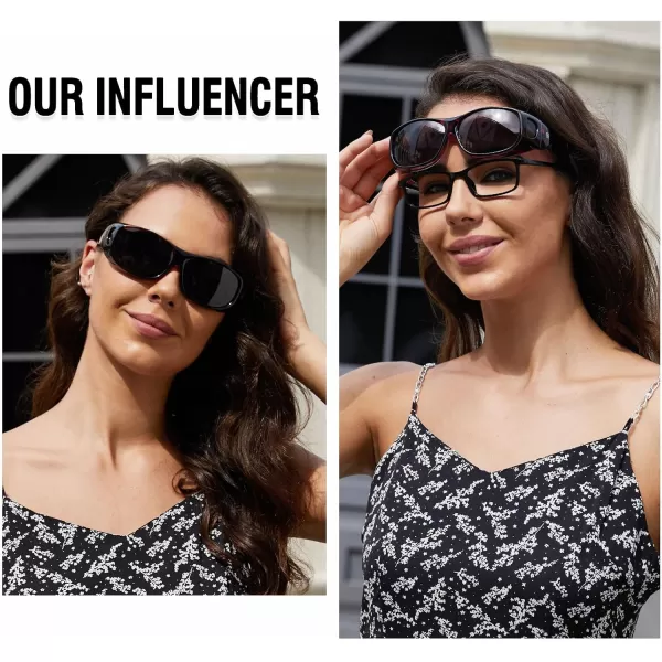 DUCO Fit Over Sunglasses Wraparound Sunglasses for Men Women Polarized Wear Over Sun Glasses UV Protection DC8965Purple Tortoiseshell Frame Grey Lens