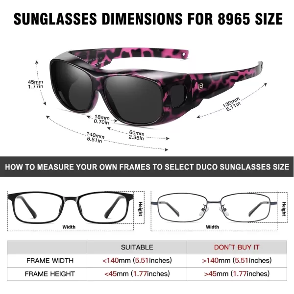 DUCO Fit Over Sunglasses Wraparound Sunglasses for Men Women Polarized Wear Over Sun Glasses UV Protection DC8965Purple Tortoiseshell Frame Grey Lens