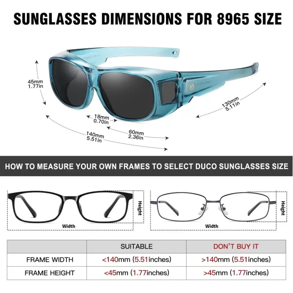DUCO Fit Over Sunglasses Wraparound Sunglasses for Men Women Polarized Wear Over Sun Glasses UV Protection DC8965Transparent Blue Frame Grey Lens