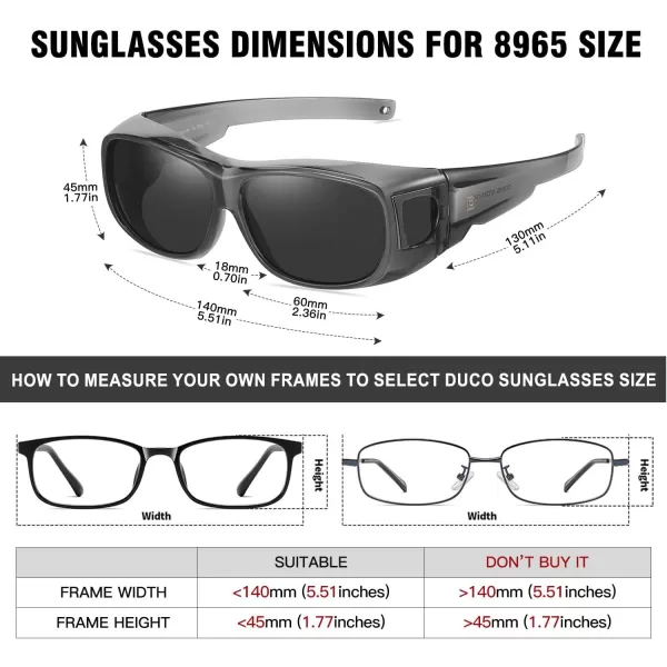 DUCO Fit Over Sunglasses Wraparound Sunglasses for Men Women Polarized Wear Over Sun Glasses UV Protection DC8965Transparent Grey Frame Grey Lens