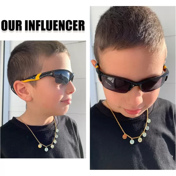 DUCO Kids Sunglasses Boys Sports Sunglasses Youth Polarized Baseball Sunglasses for Boys and Girls Age 68 K014Black Frame Yellow Temple