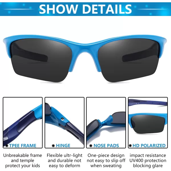 DUCO Kids Sunglasses Boys Sports Sunglasses Youth Polarized Baseball Sunglasses for Boys and Girls Age 68 K014Blue Frame Blue Temple