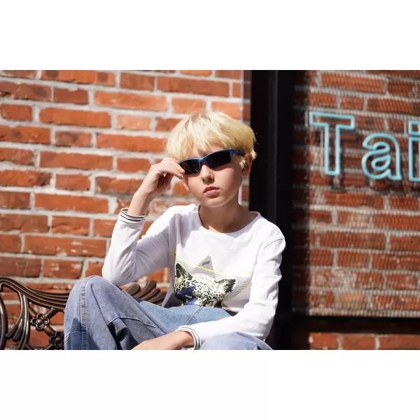 DUCO Kids Sunglasses Boys Sports Sunglasses Youth Polarized Baseball Sunglasses for Boys and Girls Age 68 K014Blue Frame Blue Temple