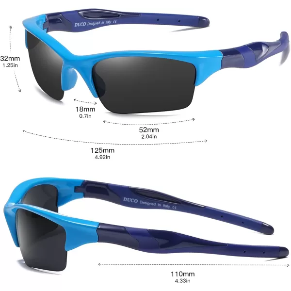 DUCO Kids Sunglasses Boys Sports Sunglasses Youth Polarized Baseball Sunglasses for Boys and Girls Age 68 K014Blue Frame Blue Temple